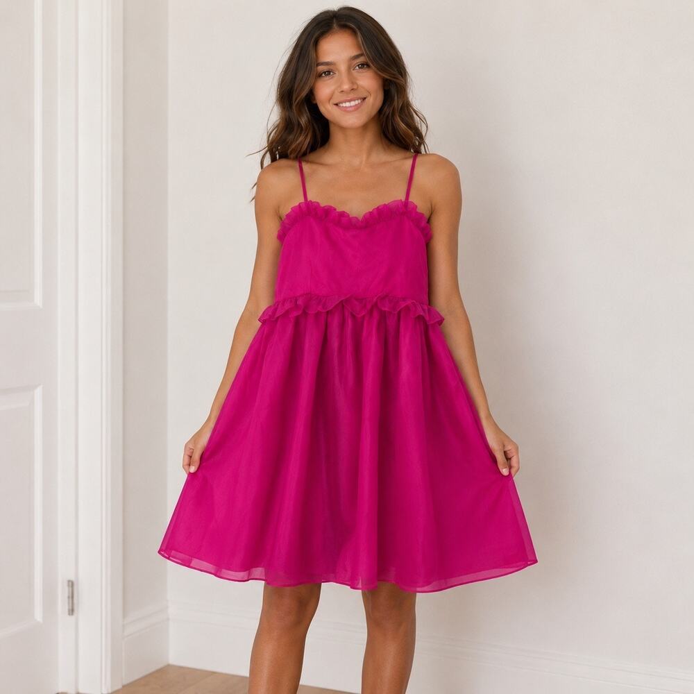 NWT BiBi You’re A Dream Babydoll Mini Dress in Magenta Size M BarbieCore